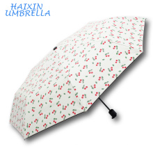 Aceptar Branding Logo Cheery and Strip Nuevo diseño Wind Breaker 3 Fold Smart Umbrella para estudiante escolar